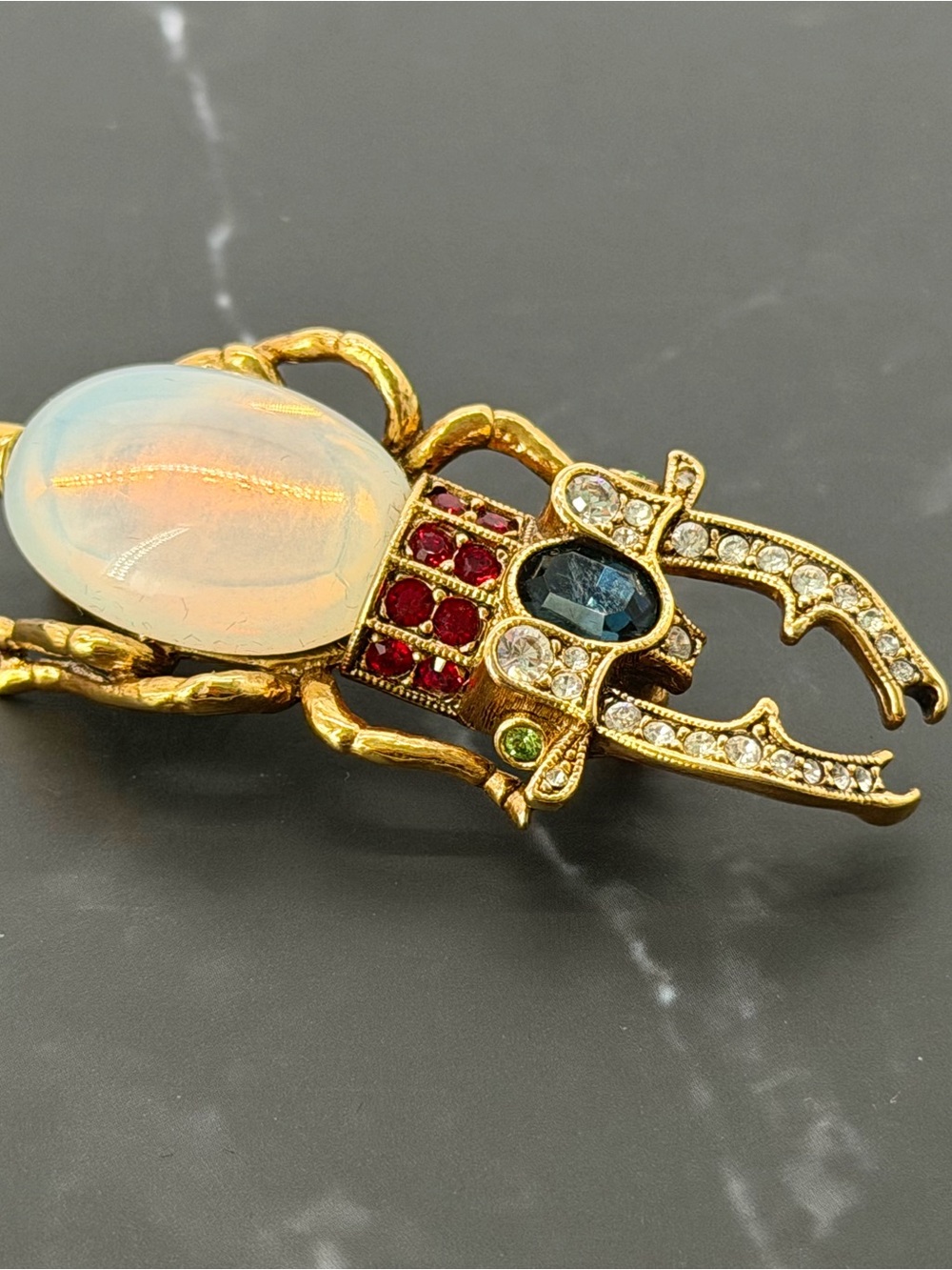 Vintage Joan Rivers Gold Beetle Brooch with Opalescent Stone